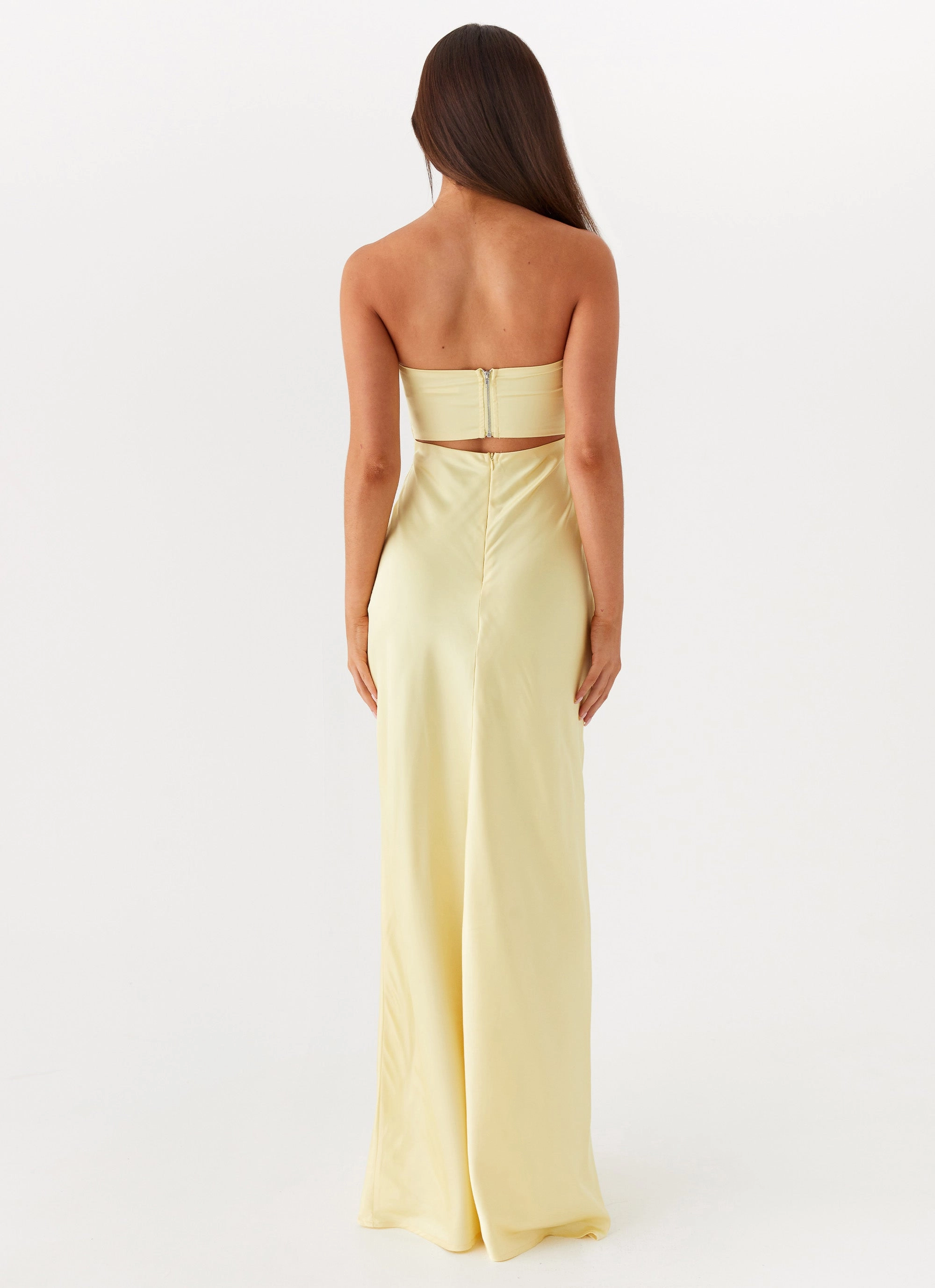 Comfy Fit Stylish Waistband Design Tianna Strapless Maxi Dress - Yellow