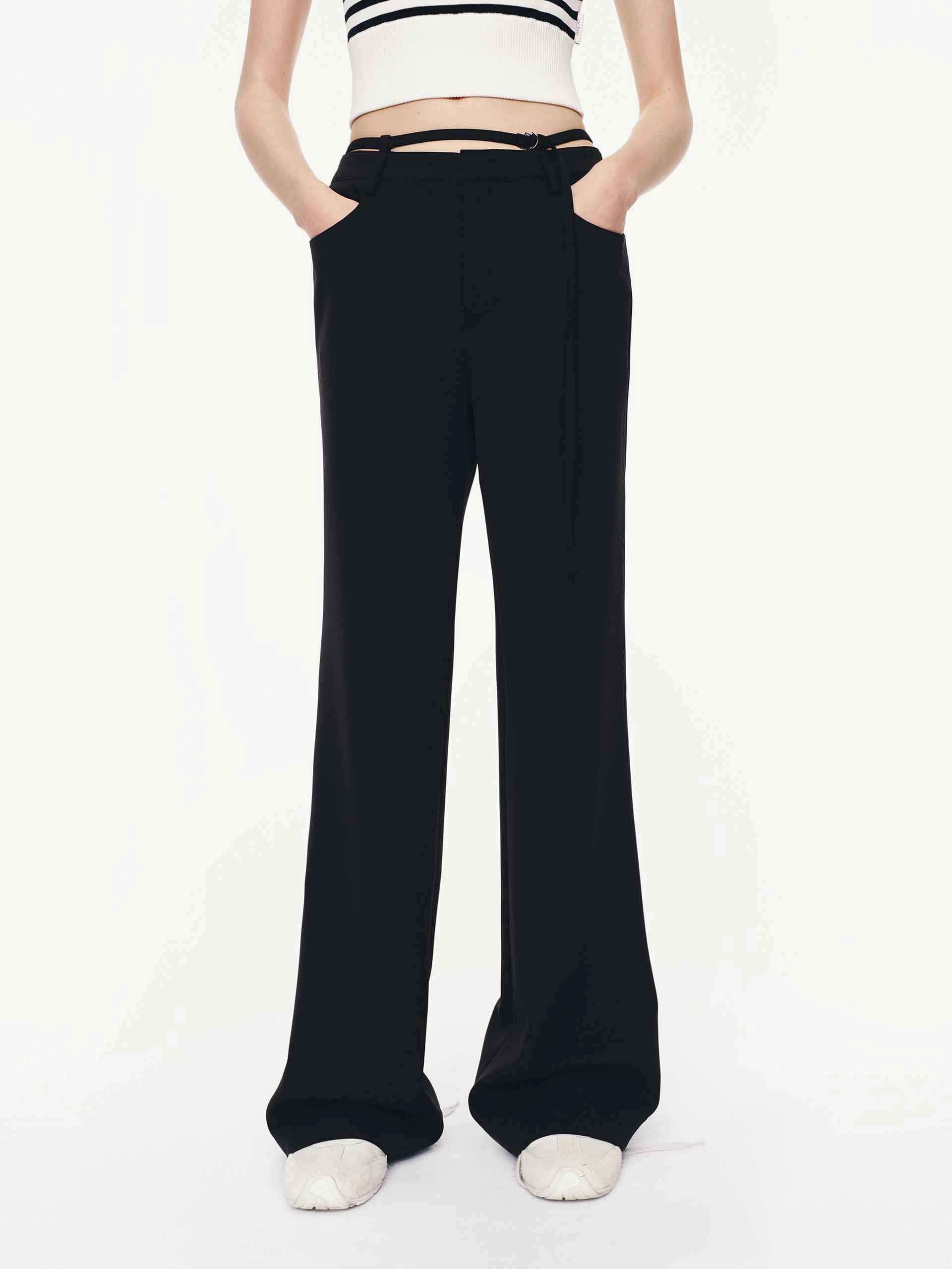 Flexible Material Comfort-First Tie Waist Flared Pants