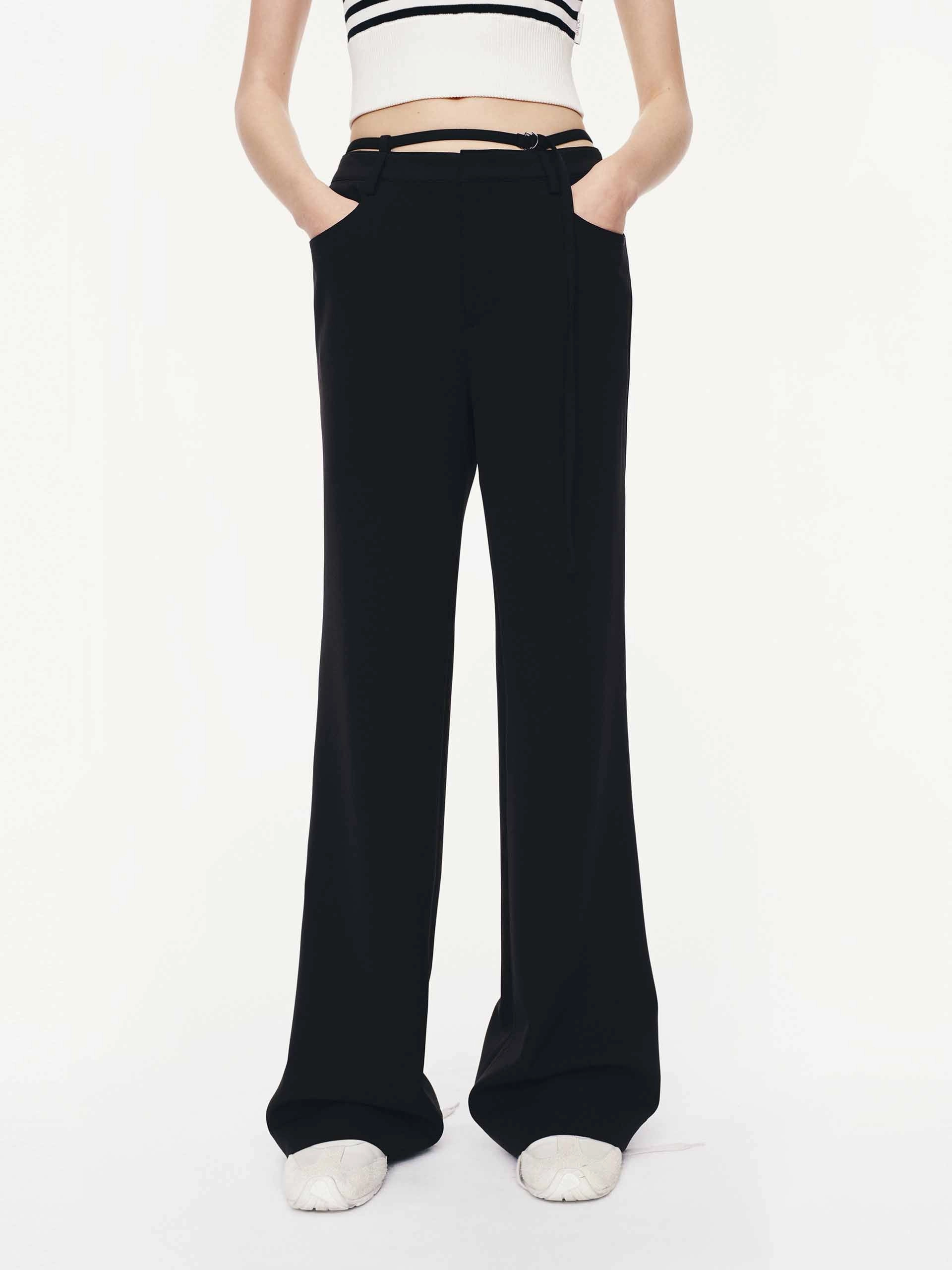 Tie Waist Flared Pants Organic Cotton Double Stitched