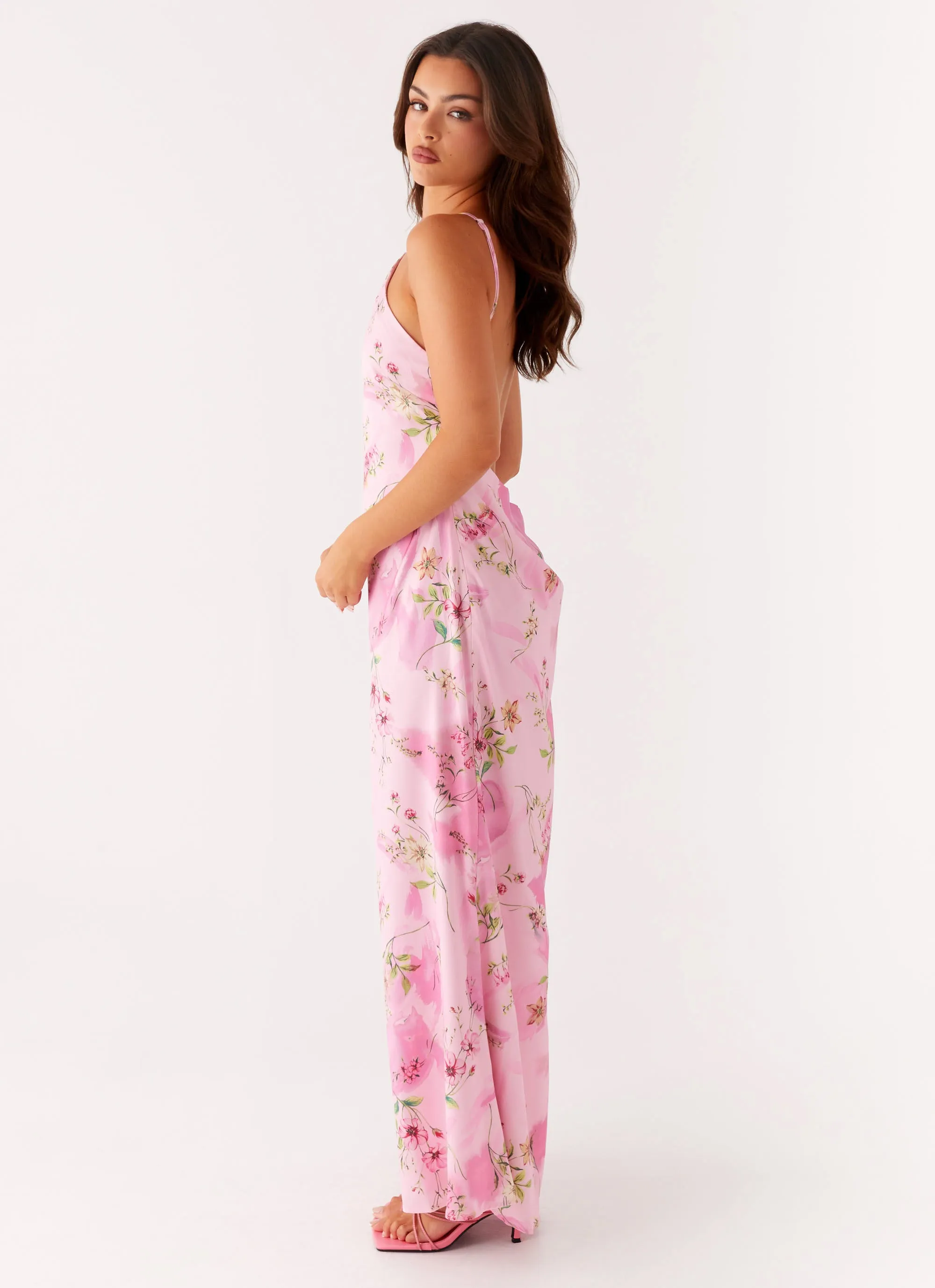 Soft color Dance Night Pascal Maxi Dress - Pink Floral Print