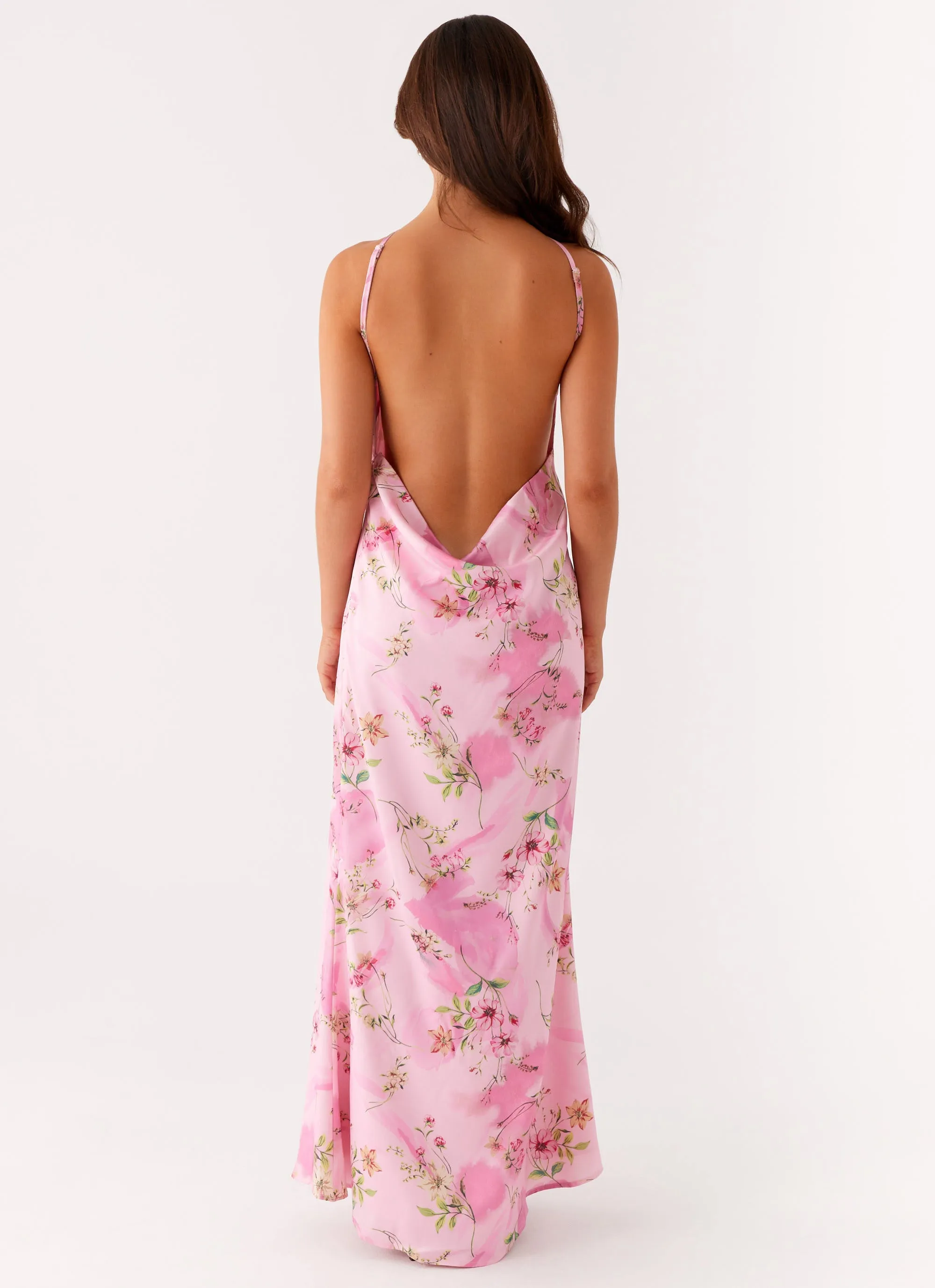 Pascal Maxi Dress - Pink Floral Print Light Shape Feminine Details