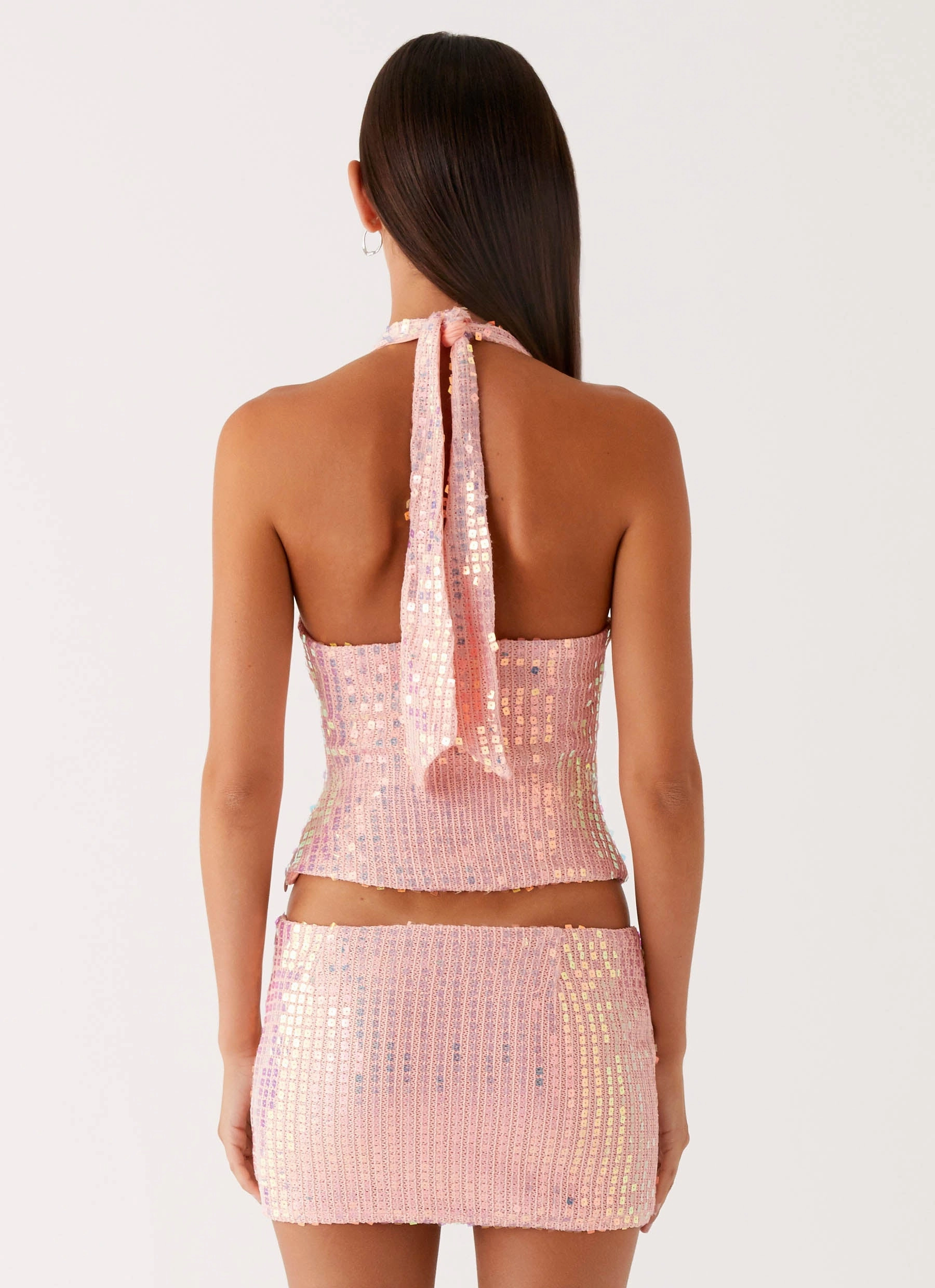 Been That Girl Knit Sequin Mini Skirt - Iridescent Pink Basic Layers
