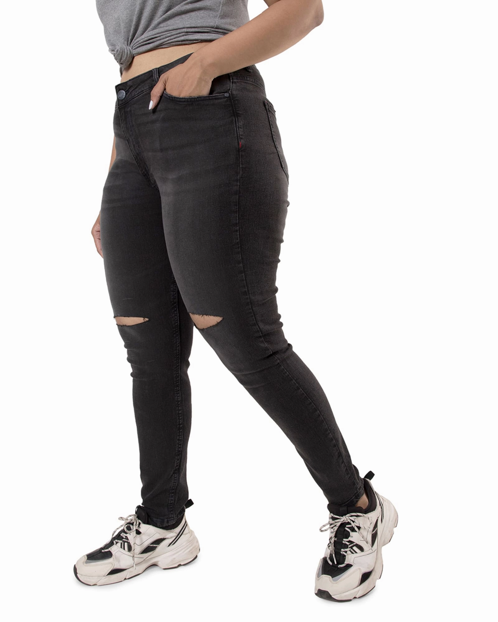 PLUS SIZE WOMEN TORN CASUAL BLACK JEANS | Black Teen Outfit Elegant Non Irritating Inner Lining
