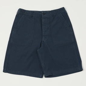 orSlow Herringbone Twill Fatigue Shorts - Navy relaxed shape High Rise Waist