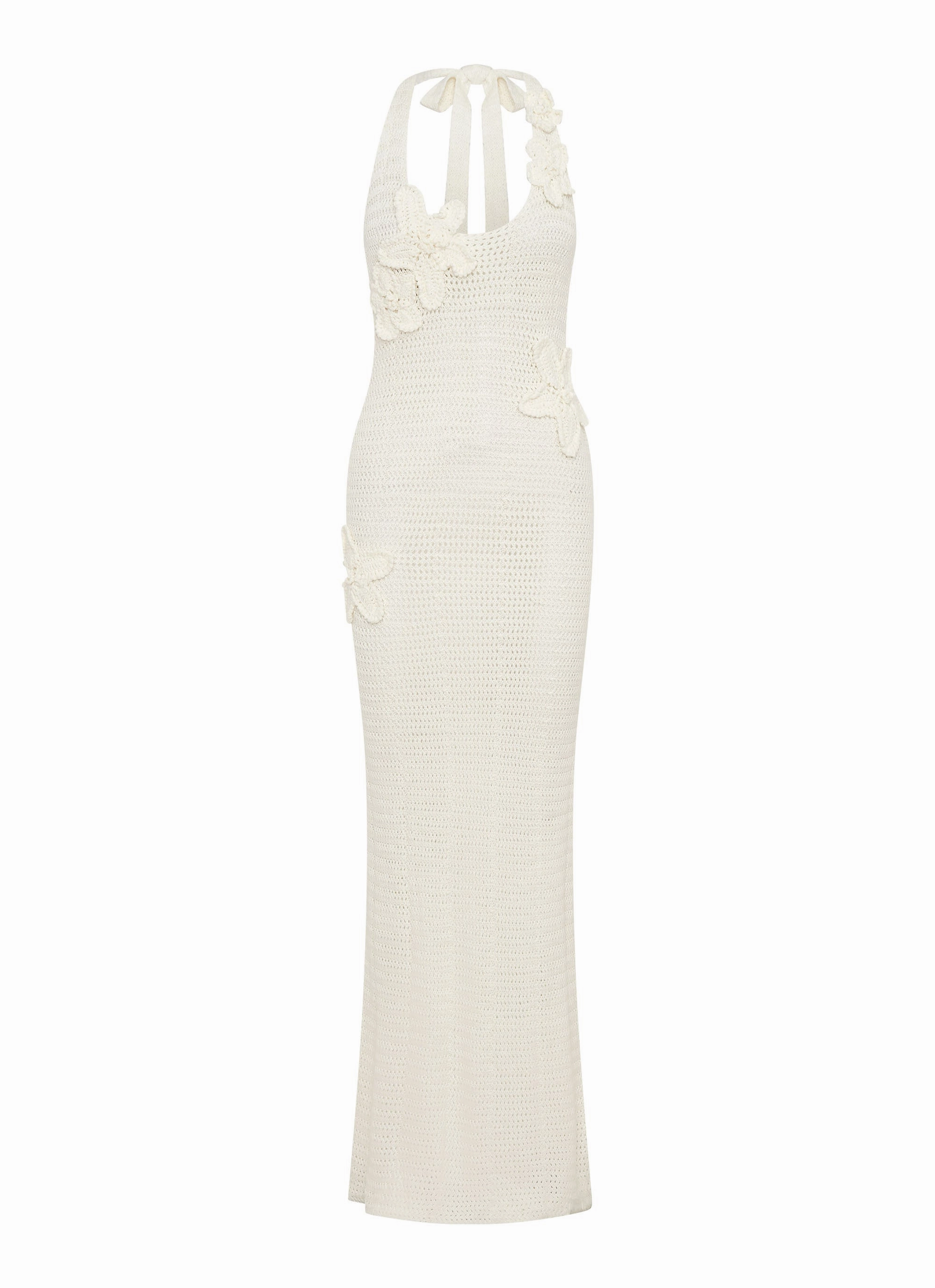 Novalee Flower Crochet Maxi Dress - Ivory Soft Fashion Ruffle-Detail