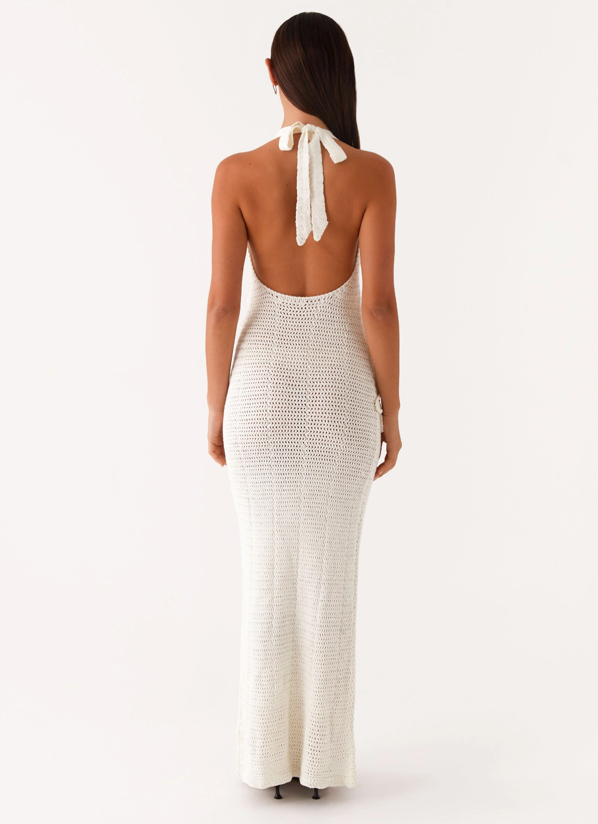Modern Cut Comfortable Waist Novalee Flower Crochet Maxi Dress - Ivory