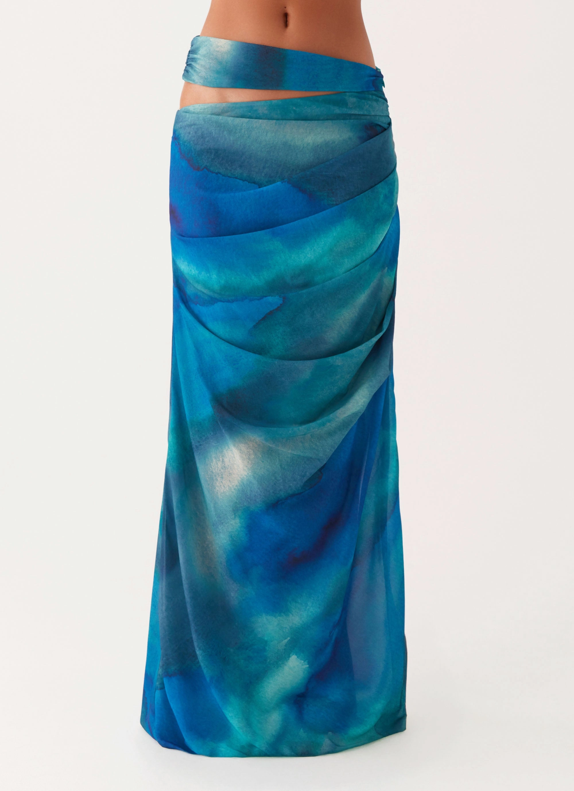 Semi Sheer Austin Cut Out Maxi Skirt - Blue Tie Dye