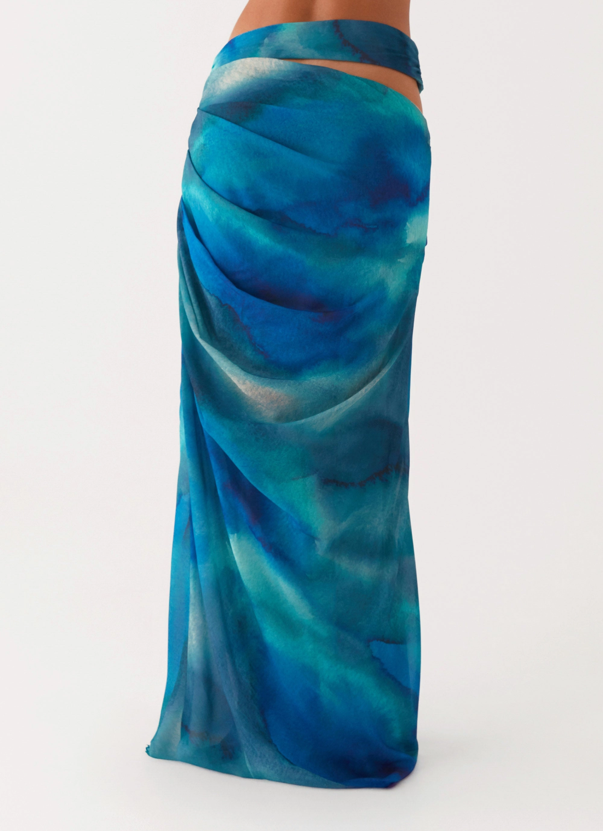 Daily Fashion Austin Cut Out Maxi Skirt - Blue Tie Dye