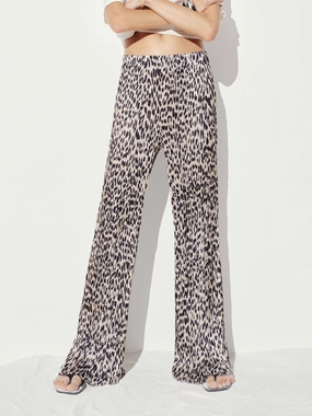 Multi Panel Construction Flexible Look Leopard Print Loose Trousers