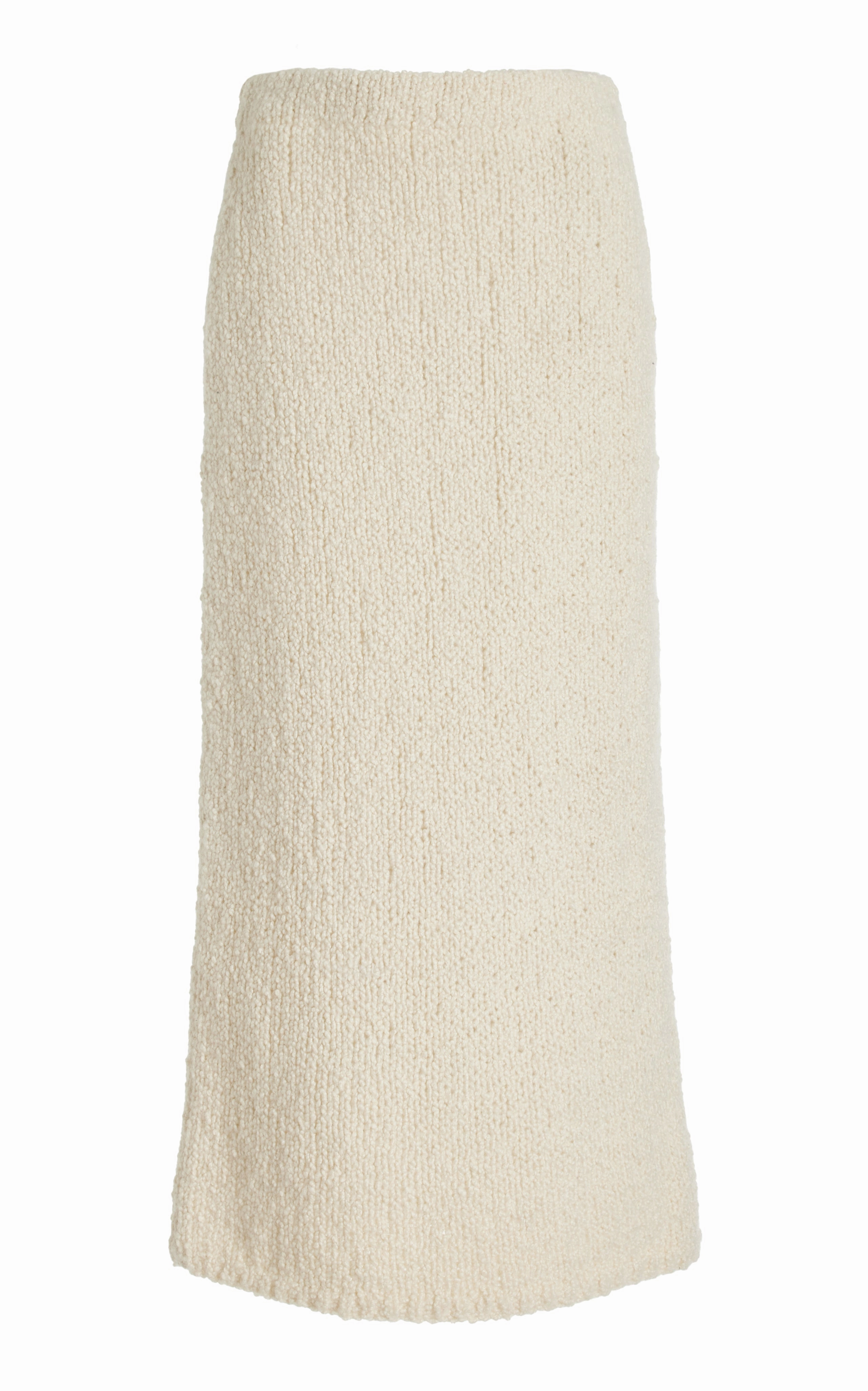 Titan Knit Maxi Skirt in Ivory Cashmere Boucle Reflective Yarn Accent Essential Layer