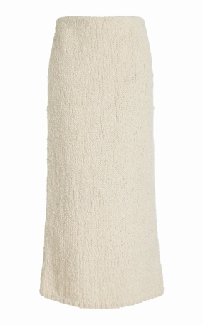 Titan Knit Maxi Skirt in Ivory Cashmere Boucle City Trend Rolled Cuffs