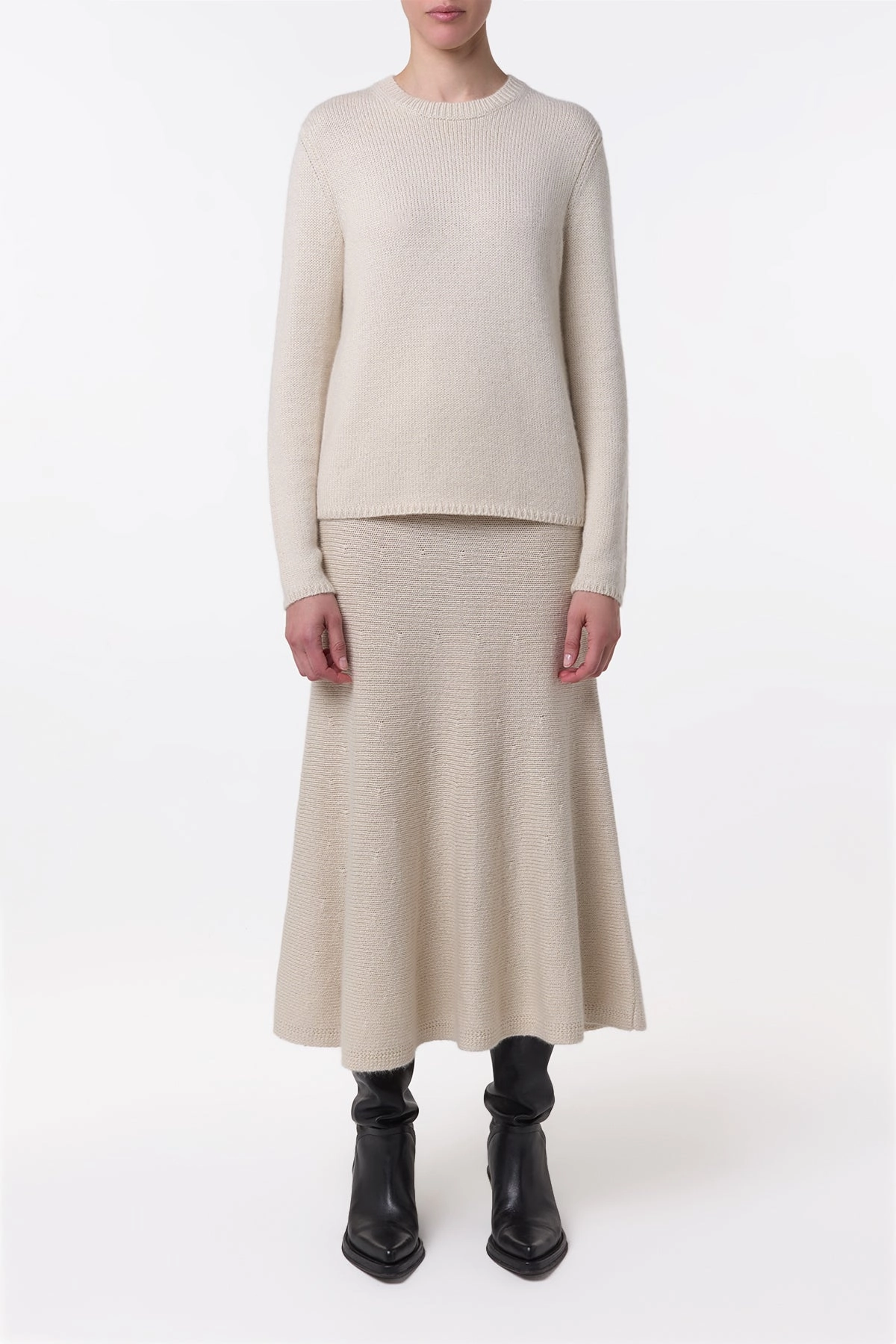 Airflow channels ZeroWaste Production Titus Knit Sweater in Ivory Cashmere