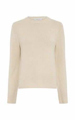 Titus Knit Sweater in Ivory Cashmere Tubular Knit Structure Overlock Edge Finish