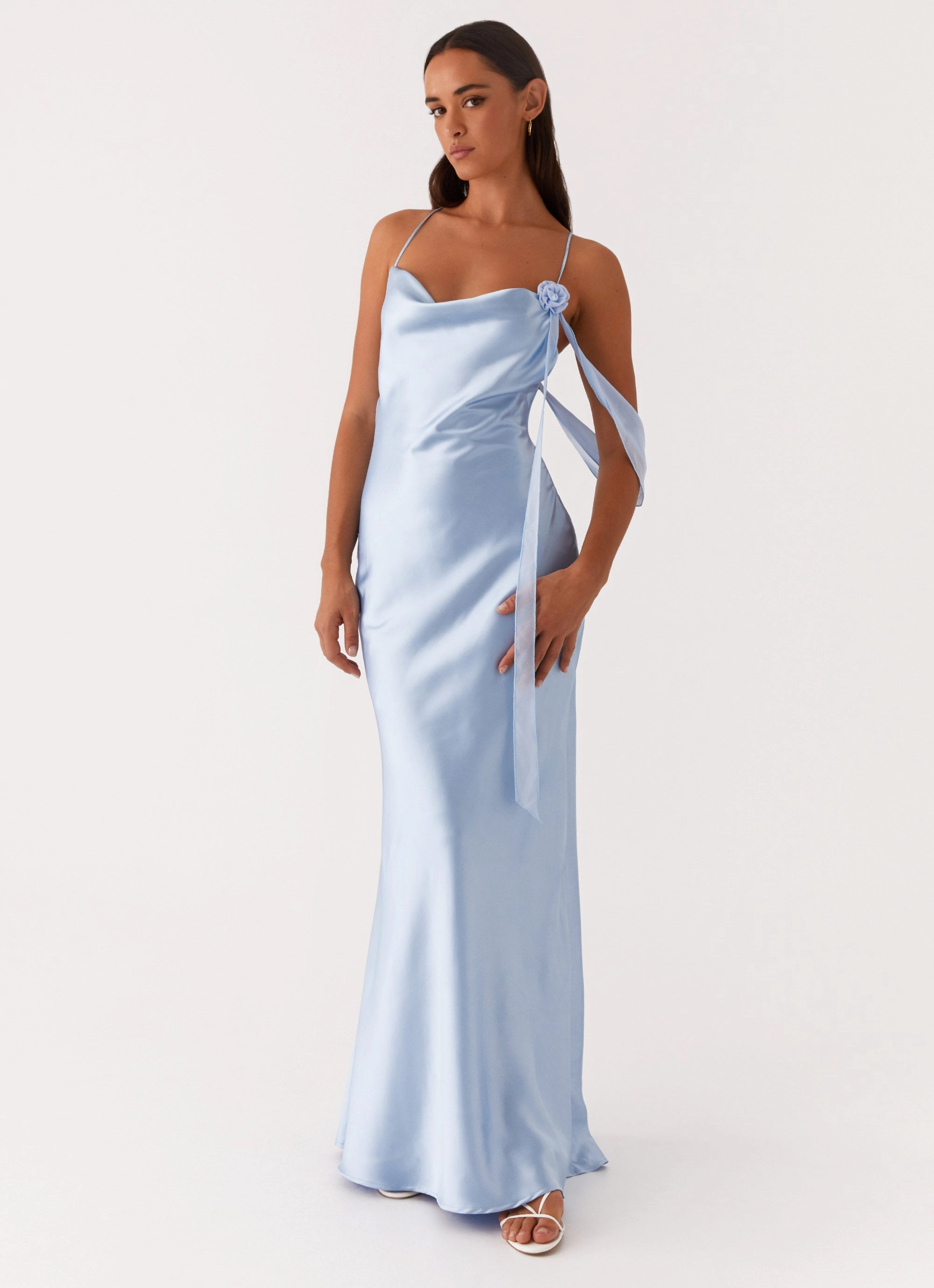 Grace Color Too Sweet Satin Maxi Dress - Blue