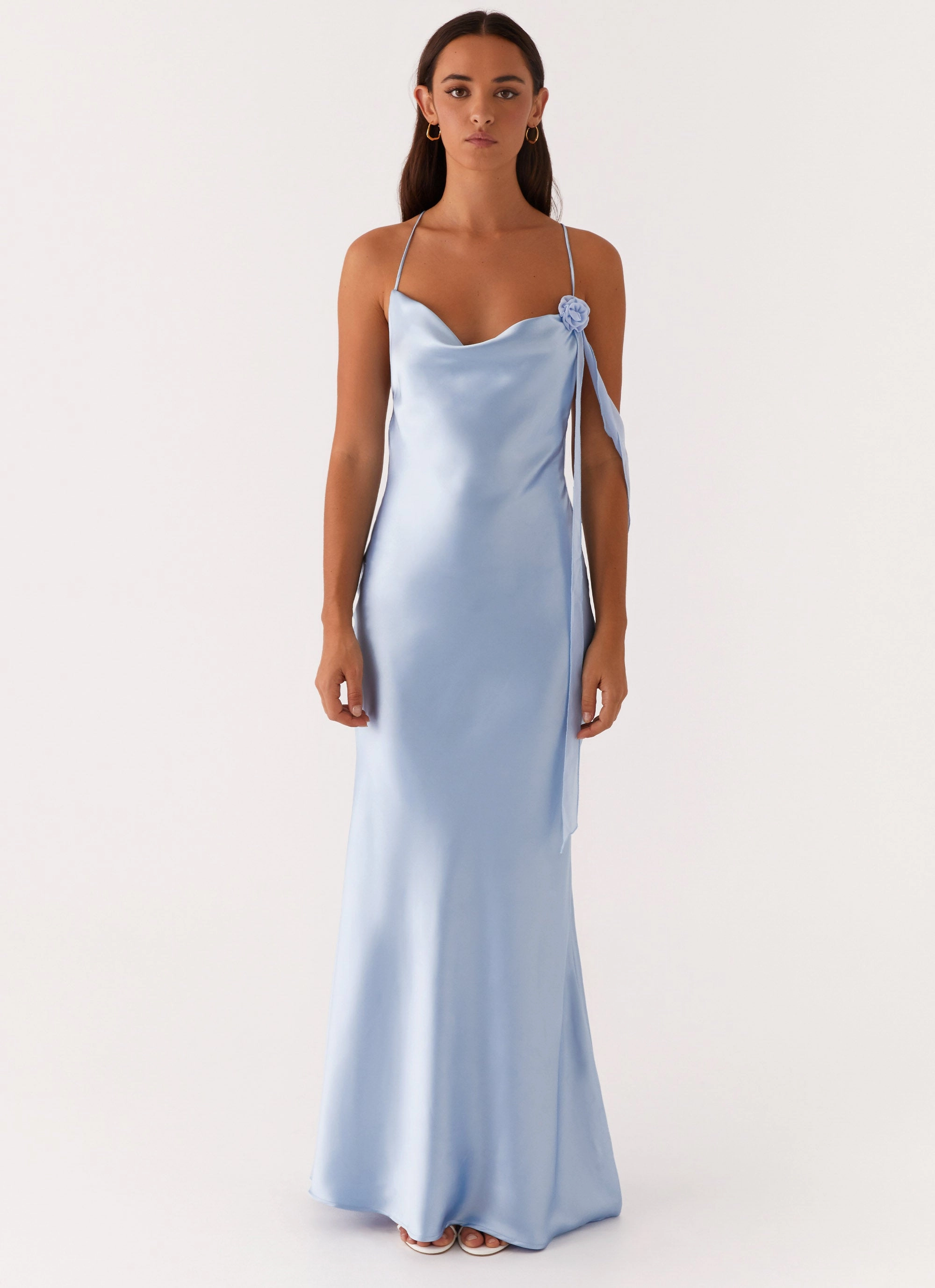 Pleat Breeze Stylish Fit Too Sweet Satin Maxi Dress - Blue