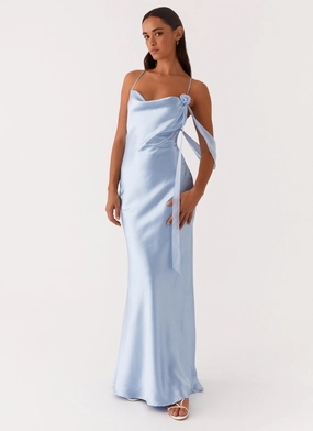 Grace Color Too Sweet Satin Maxi Dress - Blue