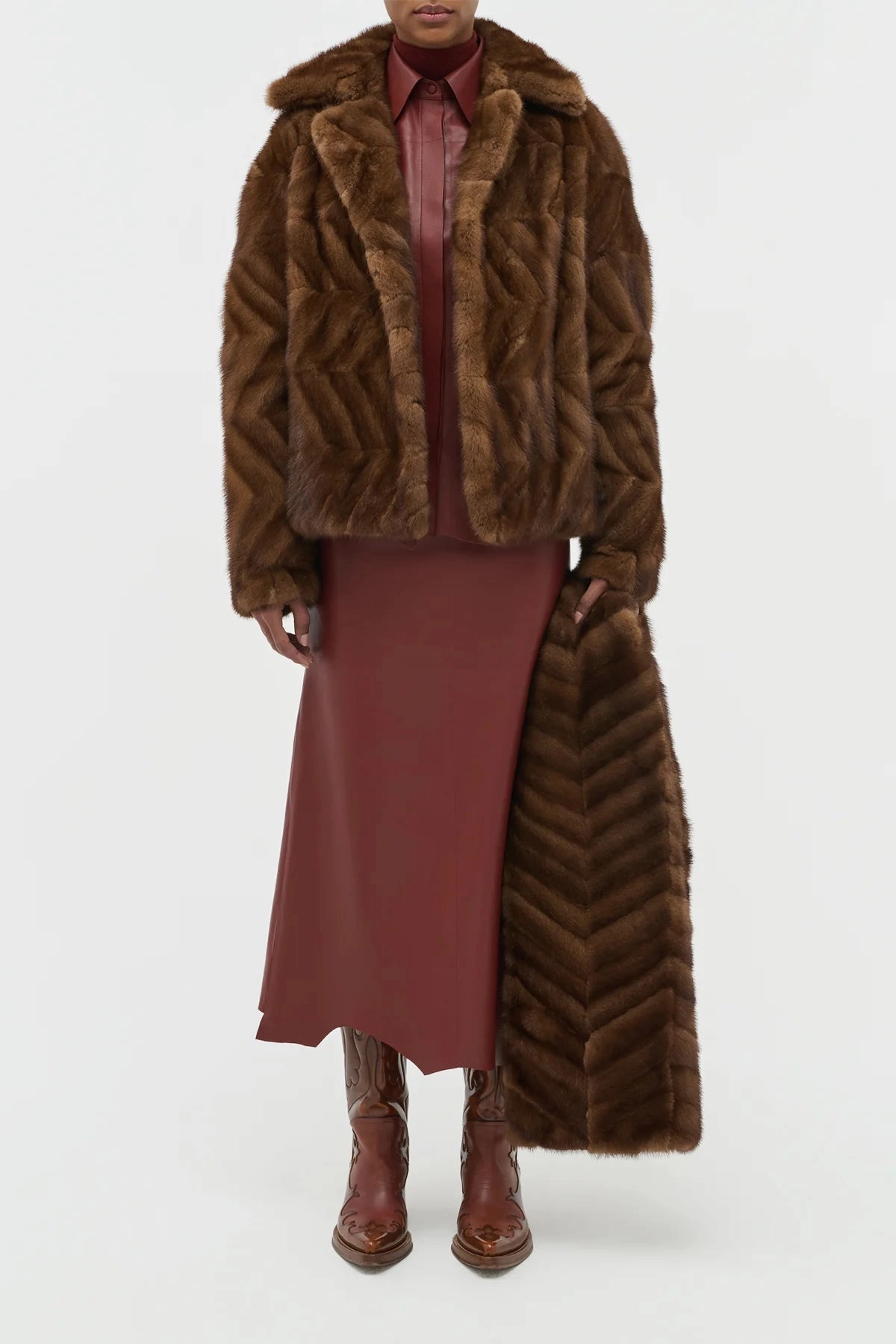 Vegan Fabric Cozy Design Torstein Coat in Mahogany Recycled Mink Fur