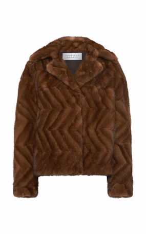 RibbedKnitCollar Torstein Coat in Mahogany Recycled Mink Fur