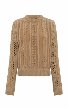 Rolled Cuffs Non Restrictive Cuff Toth Knit Pullover in Natural Cashmere & Shearling