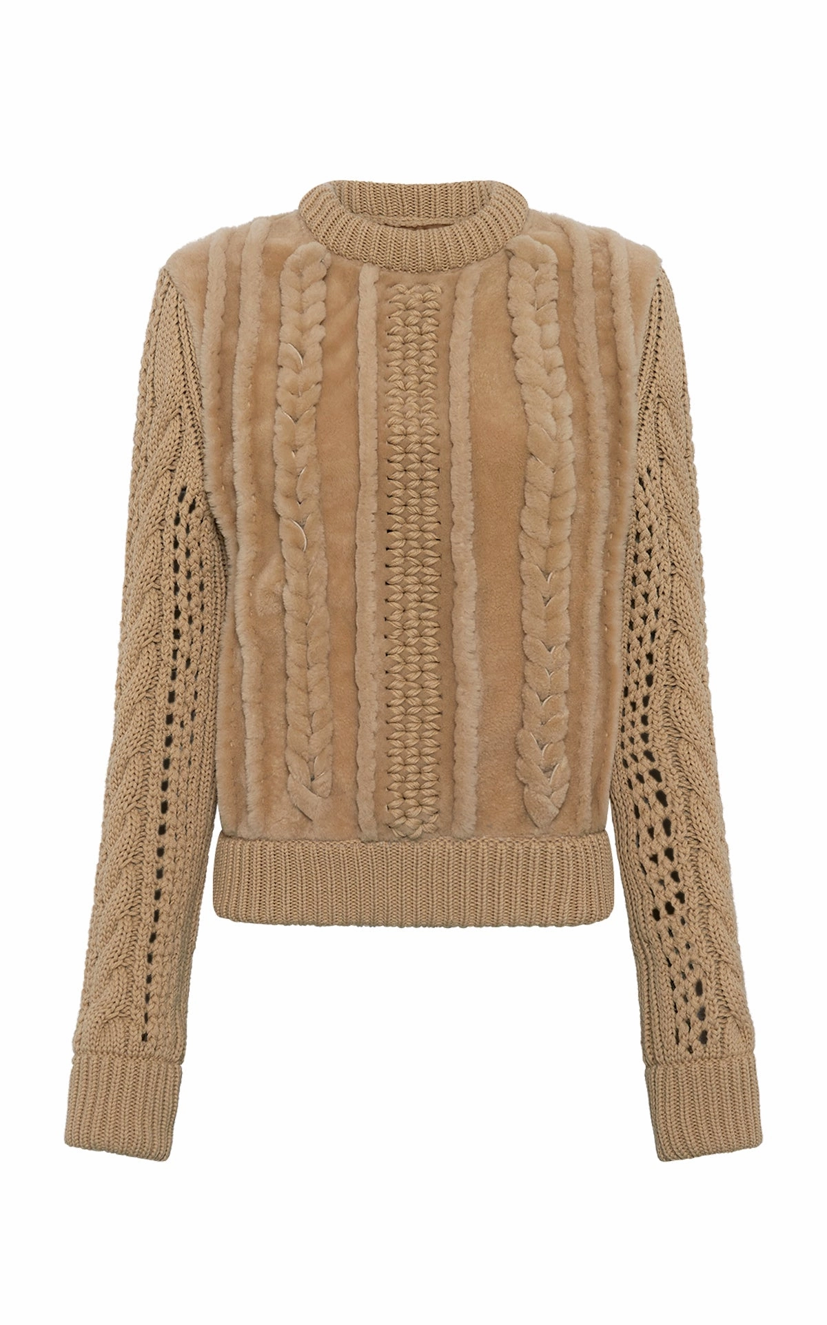 Rolled Cuffs Non Restrictive Cuff Toth Knit Pullover in Natural Cashmere & Shearling