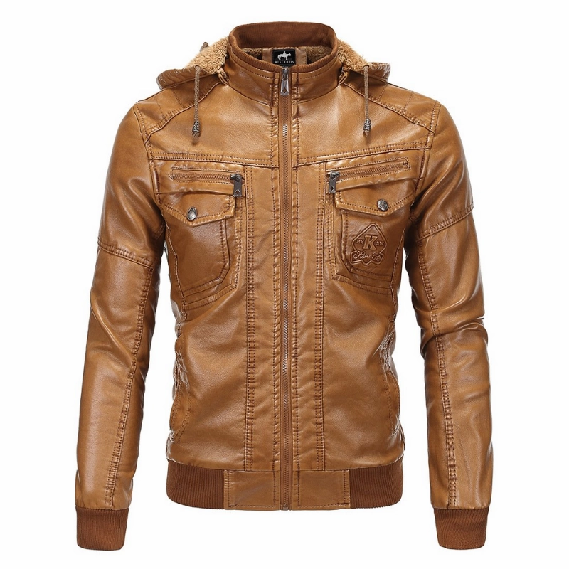 West Louis? Luxury Fleece PU Leather Jacket moonlight
