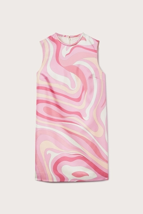 Social Ease Fashion Layers Marmo Print Silk Twill Dress