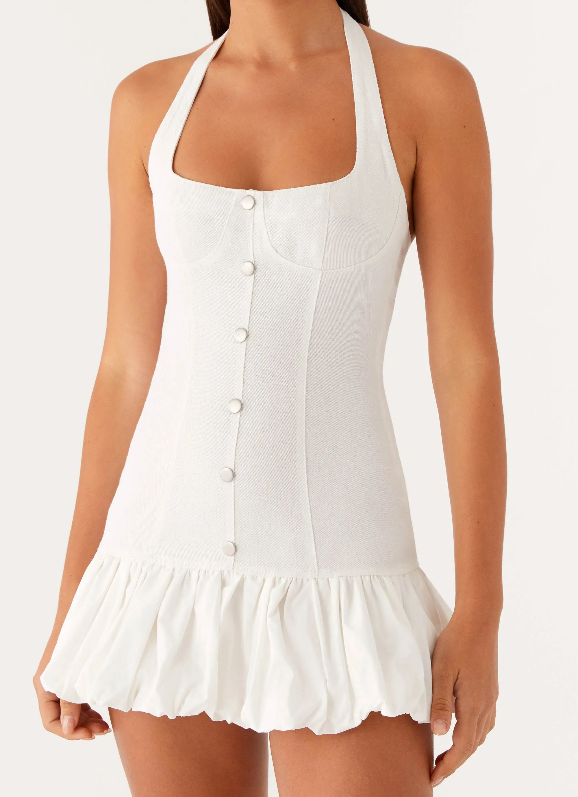 Georgina Denim Mini Dress - White Layering Comfort