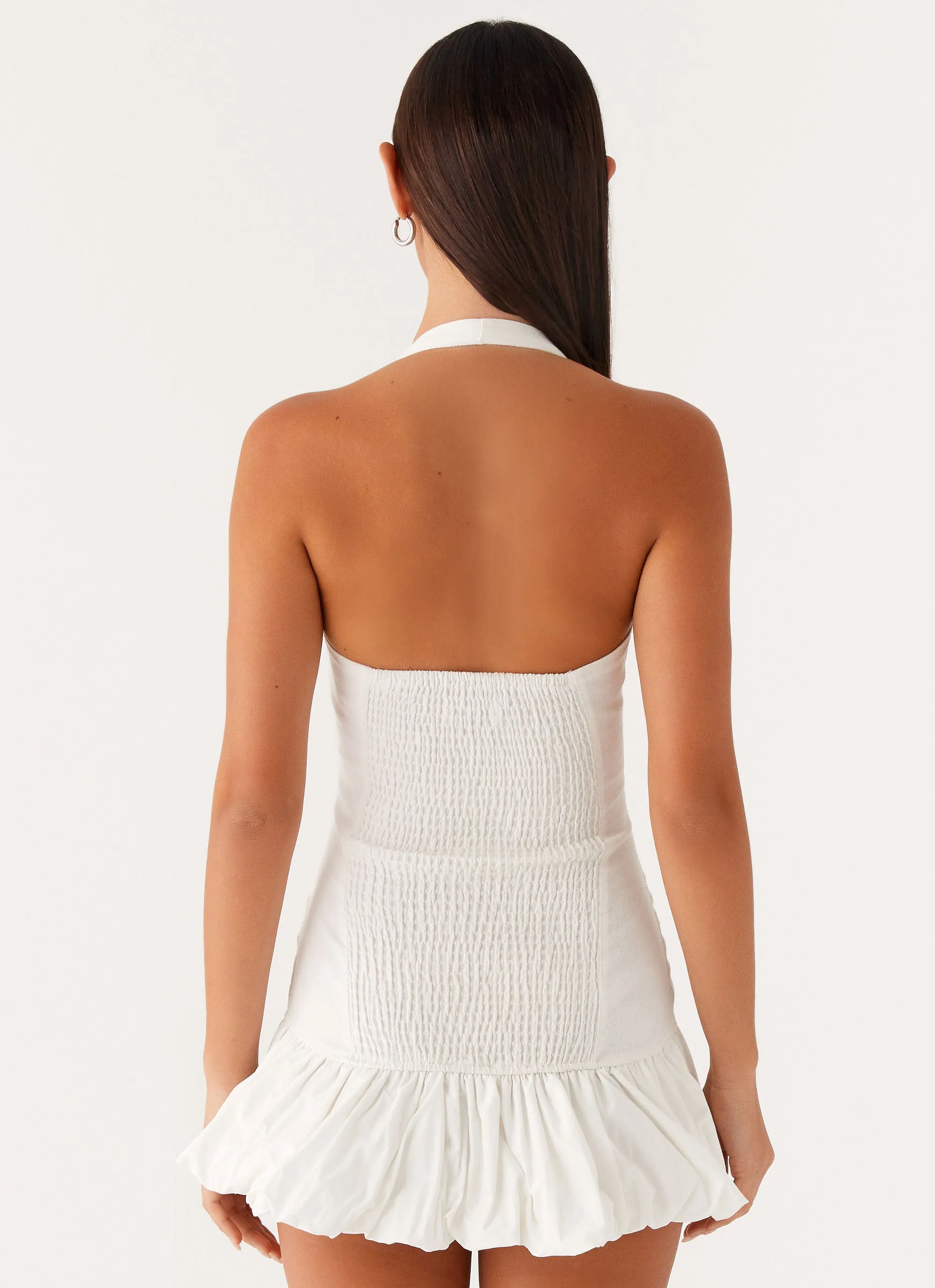 Georgina Denim Mini Dress - White Cute Glow One Piece Look