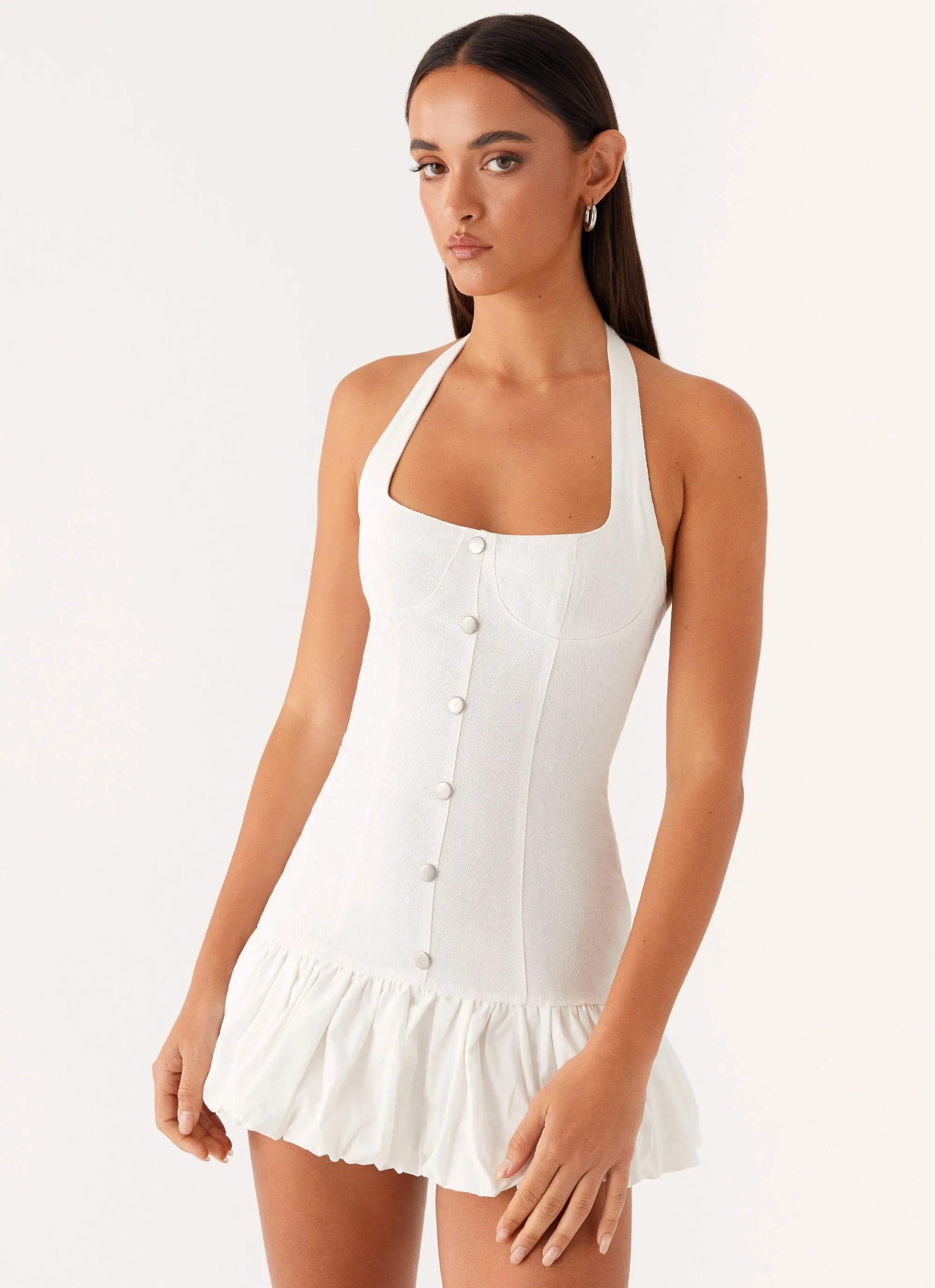 Georgina Denim Mini Dress - White Interchangeable-Detail