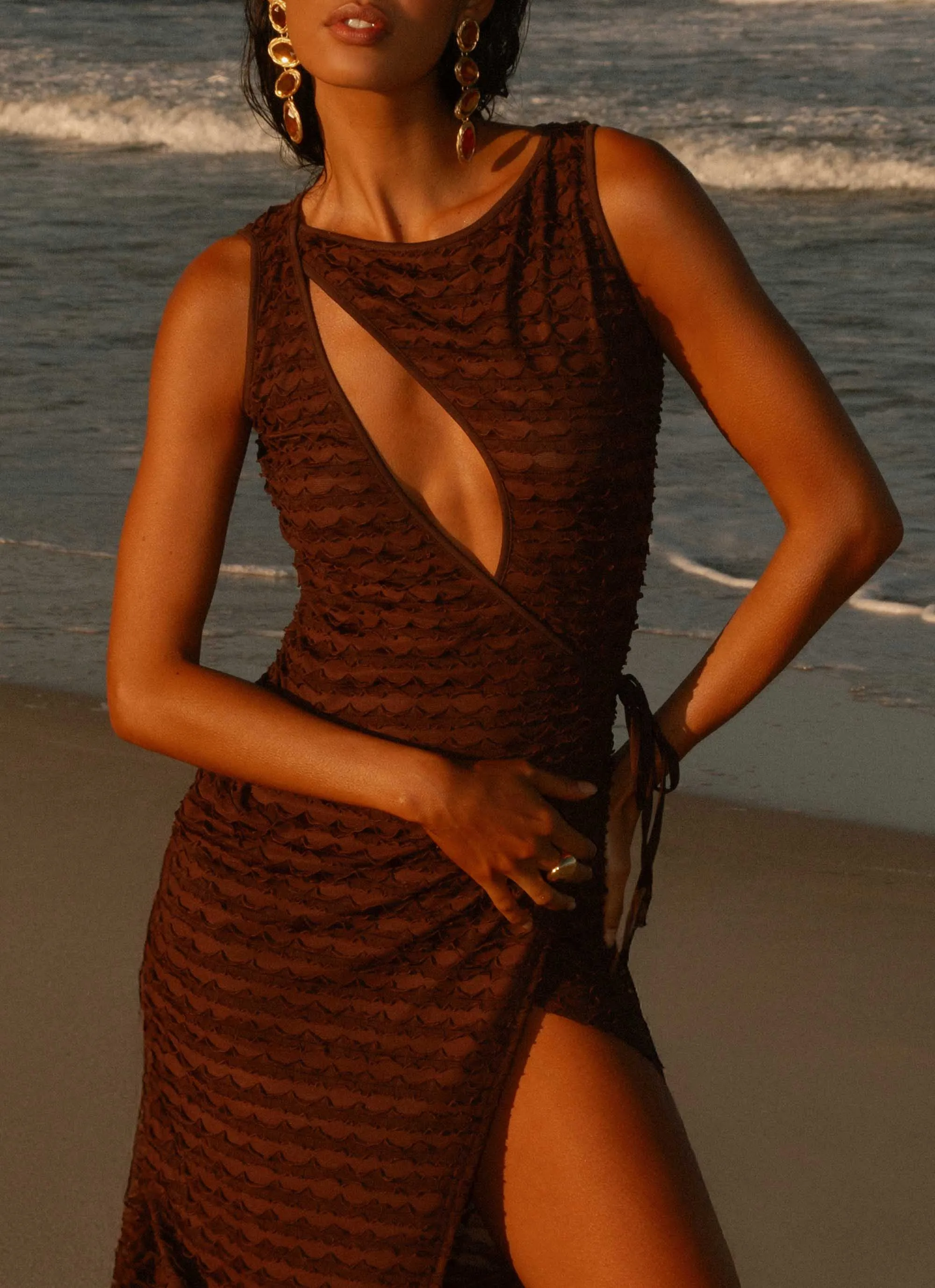 Sterling Wrap Maxi Dress - Chocolate Smooth Detail