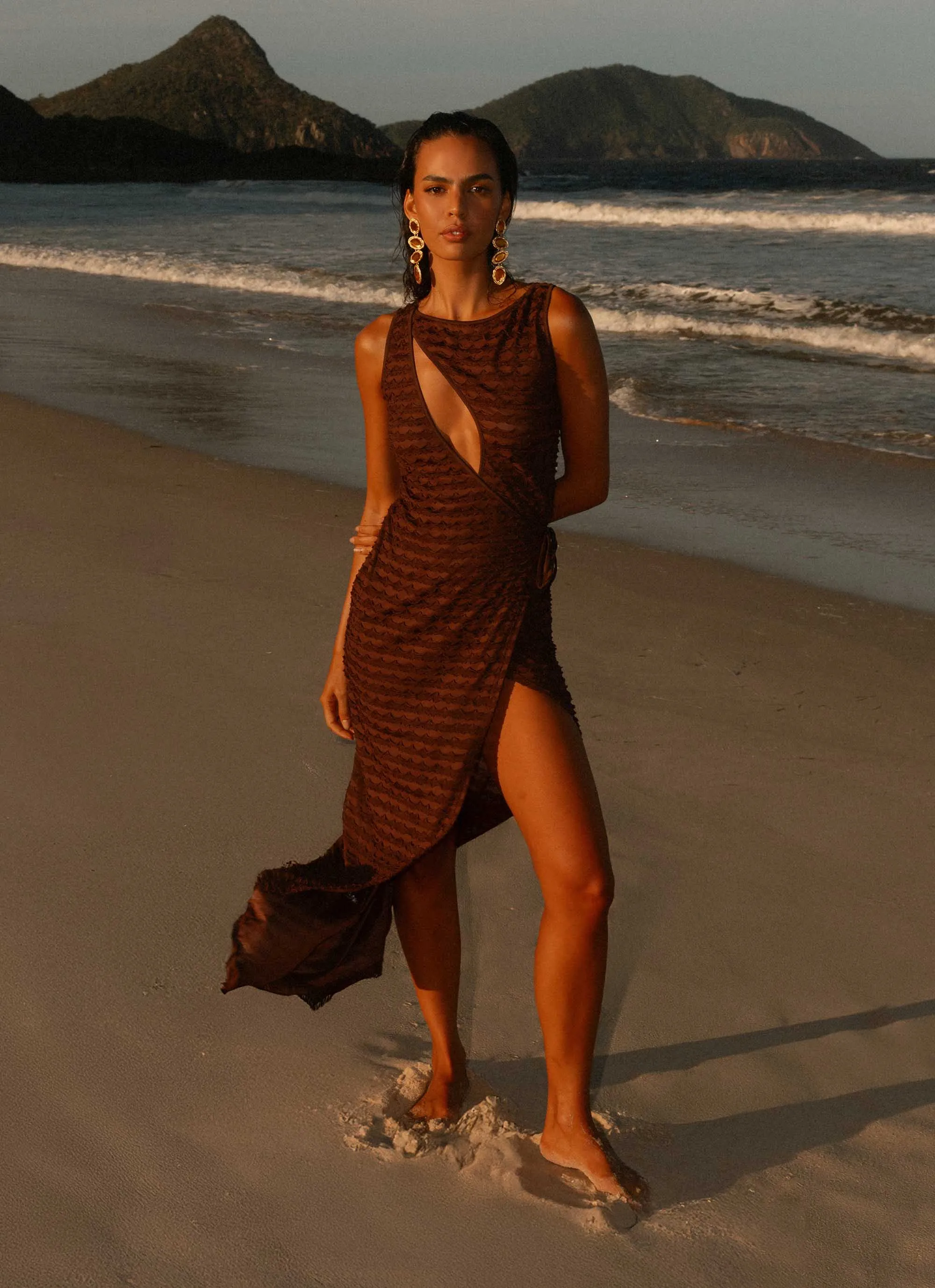 Comfortable and Chic Sterling Wrap Maxi Dress - Chocolate
