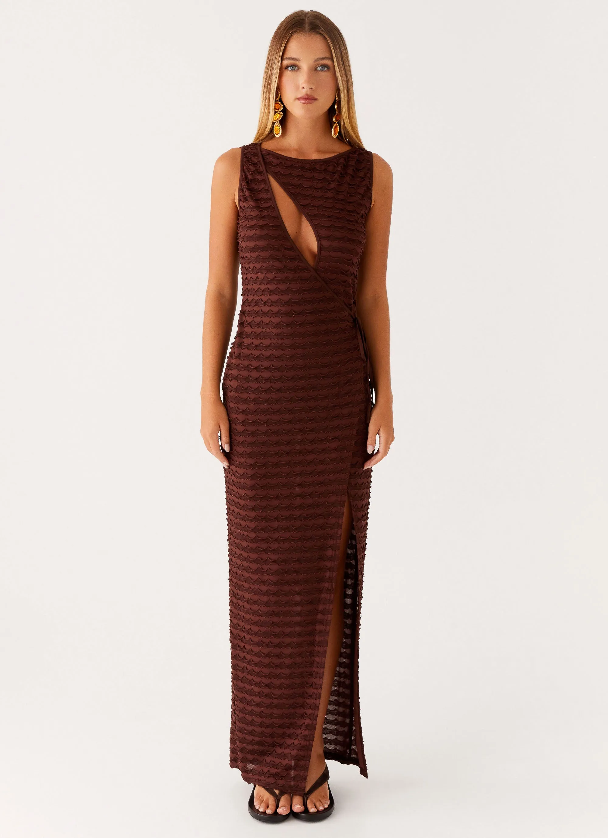 Minimalist fit-and-flare Flared shape Sterling Wrap Maxi Dress - Chocolate
