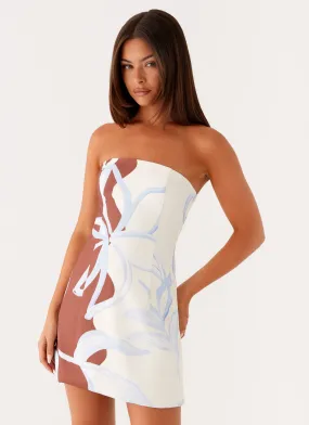 Denby Strapless Mini Dress - Bloom Wave Print Refined fit City Friendly