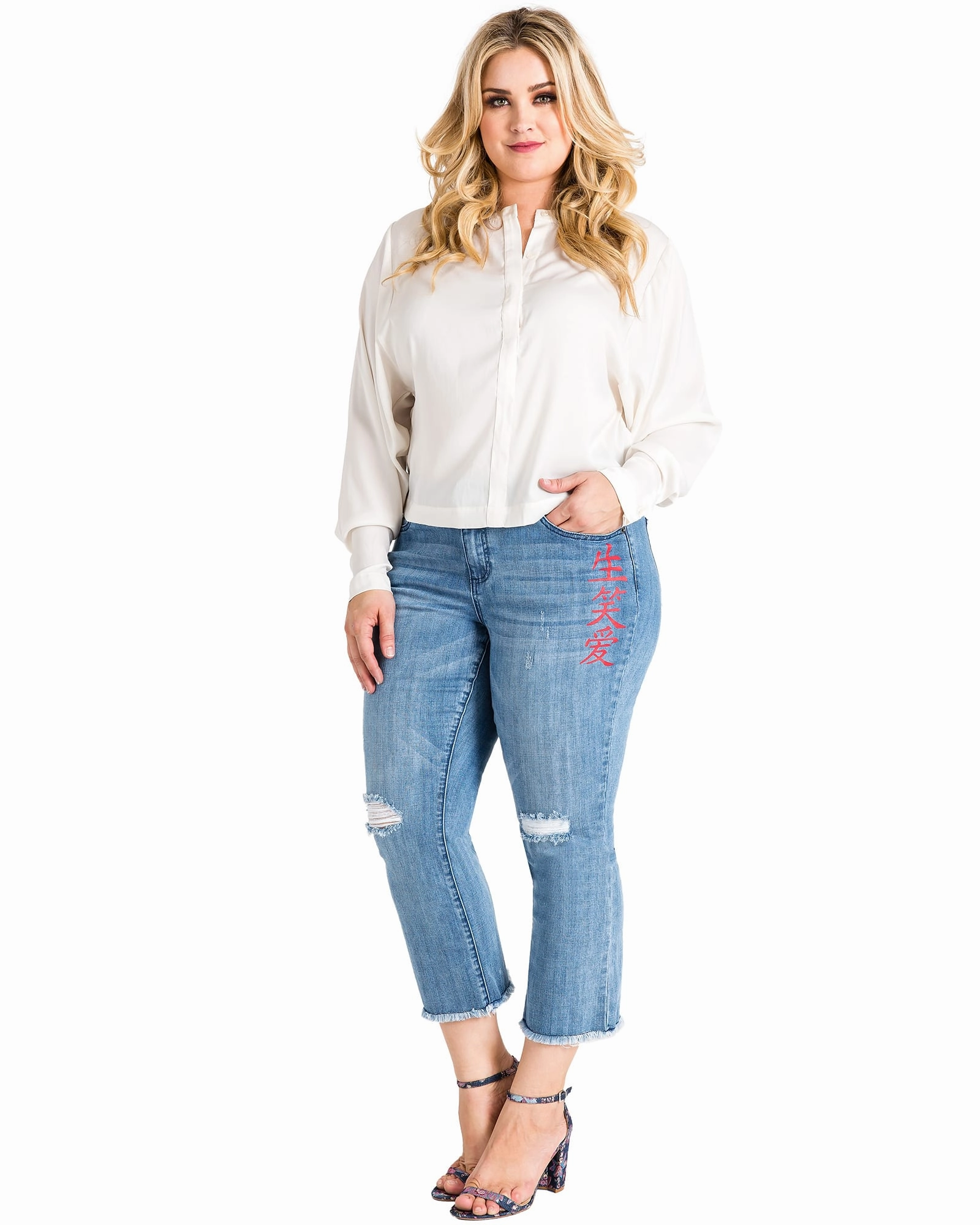 Modern Textured Daily Basic Briella Distressed Cropped Jeans | Blue