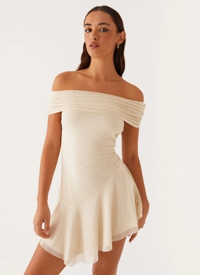 MoistureWickingTechnology Breathable Wearable Finola Off Shoulder Mini Dress - Pastel Yellow