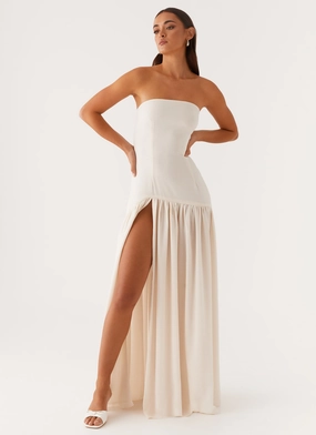 Eden Strapless Maxi Dress - Ivory Light Bow Smooth silhouette