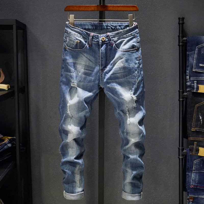 West Louis? Frayed Hip Hop Distressed Casual Denim Jeans All Season Fit
