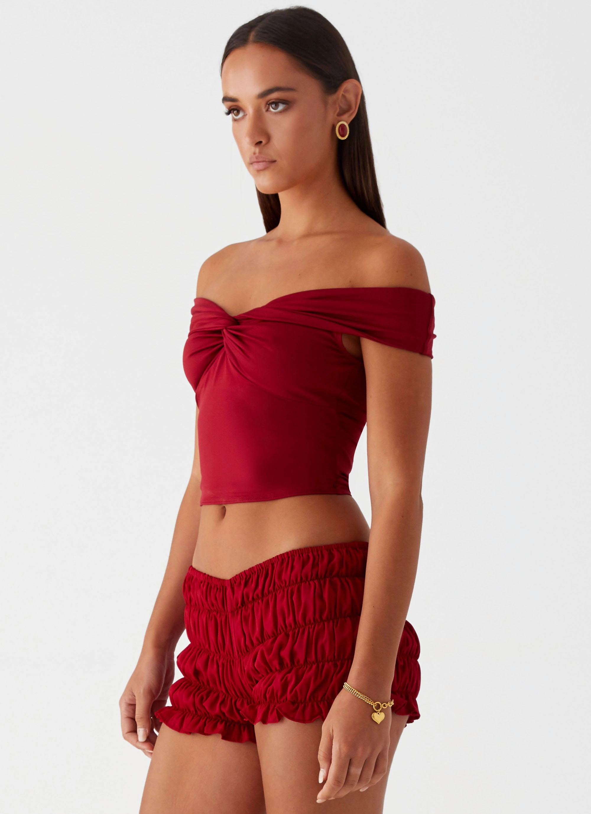 Return - on - investment - high Trixie Twist Off Shoulder Top - Maroon