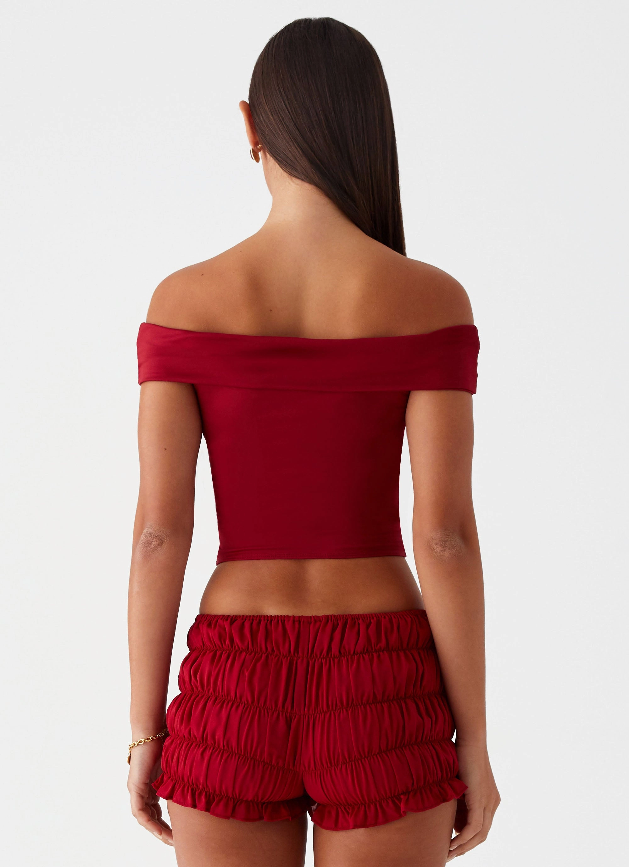HighDensity Padding Trixie Twist Off Shoulder Top - Maroon