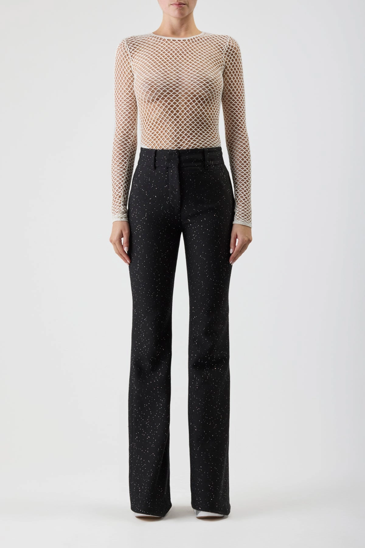 Moisture Wicking Texture Troth Knit Top in Ivory Merino Wool