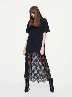 Tulle-paneled T-shirt Dress Lightweight Piece Dress-Up Style