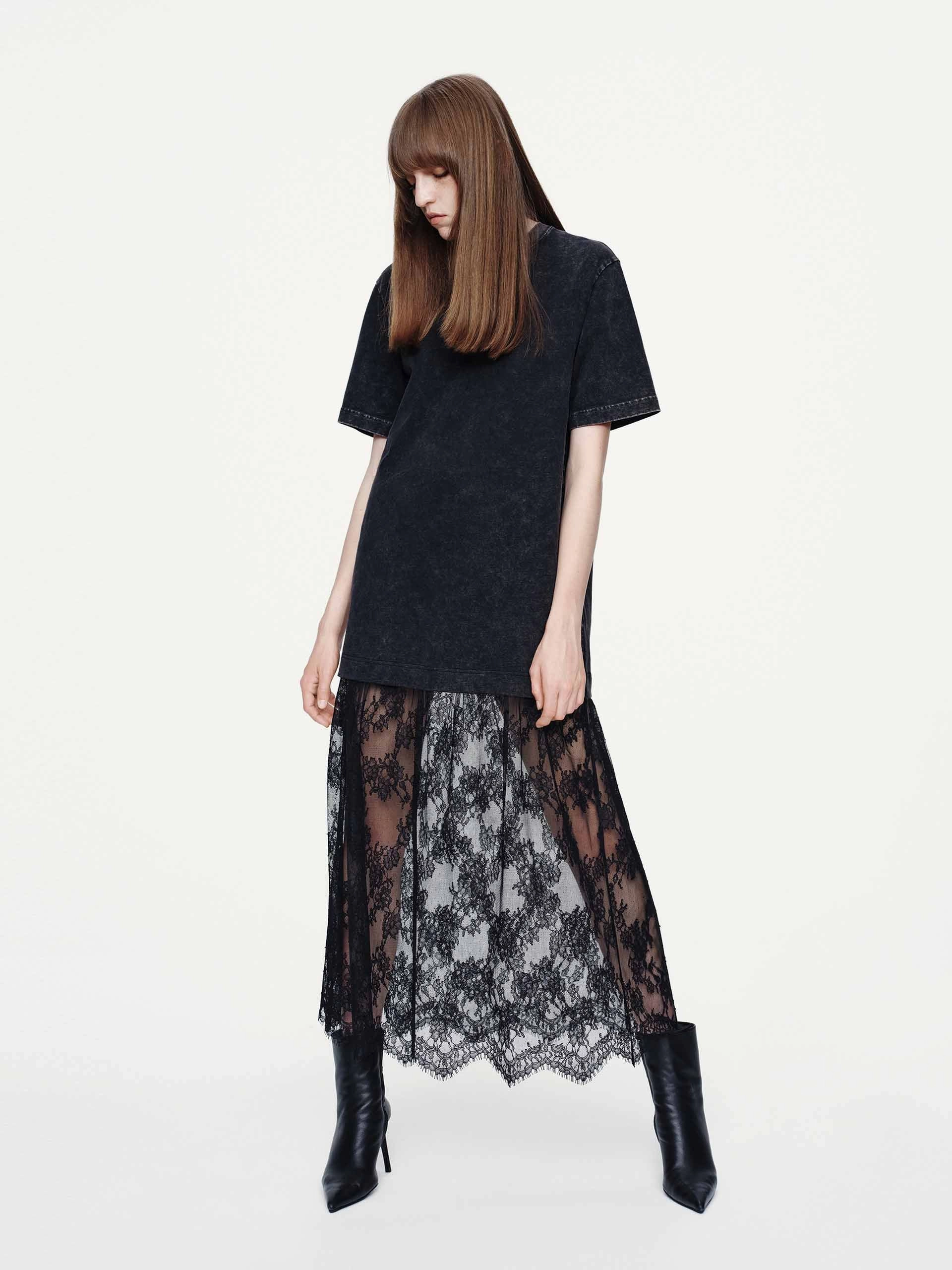 Tulle-paneled T-shirt Dress Lightweight Piece Dress-Up Style