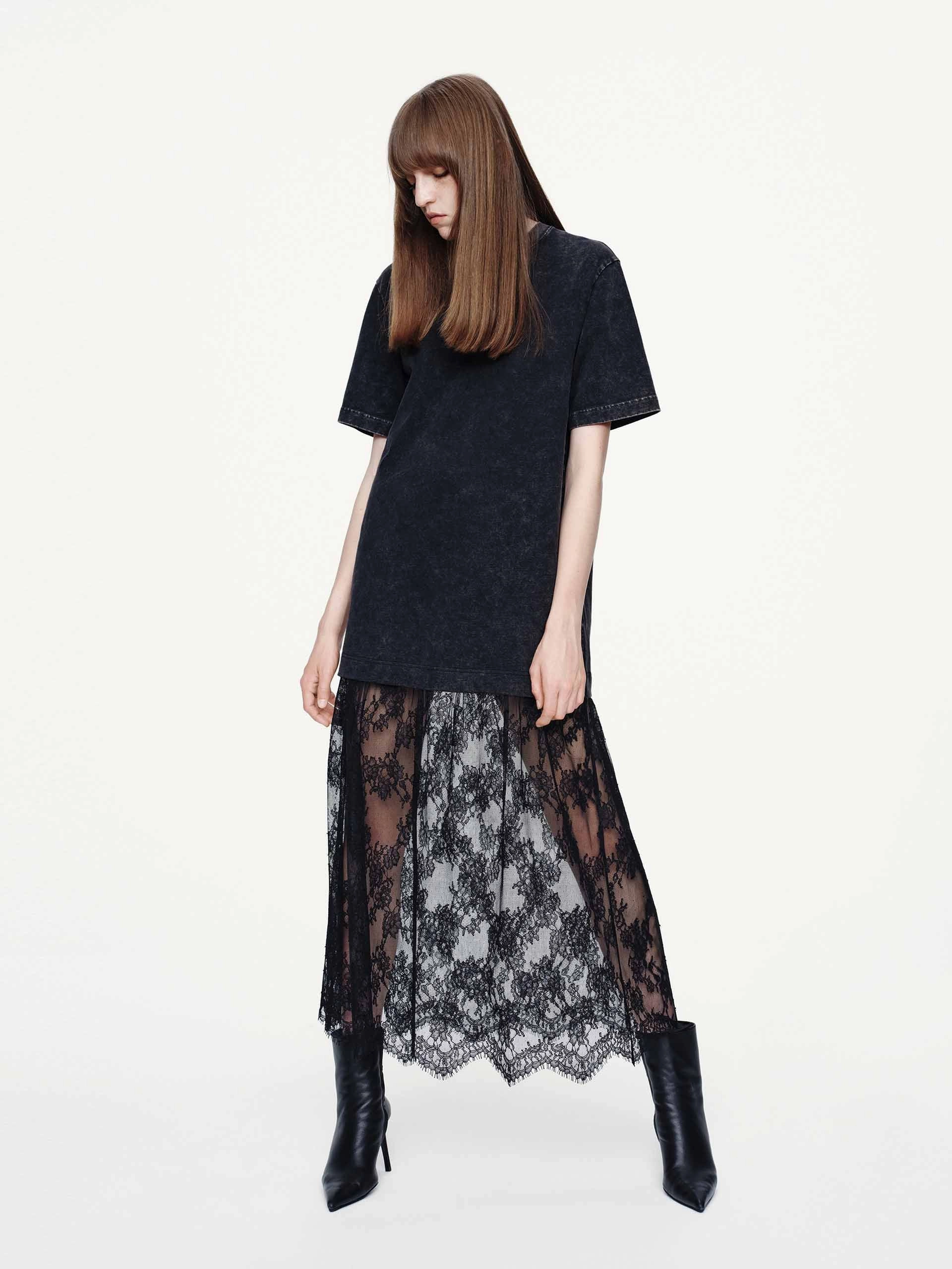 Petite-Size Stylish and Comfortable Tulle-paneled T-shirt Dress