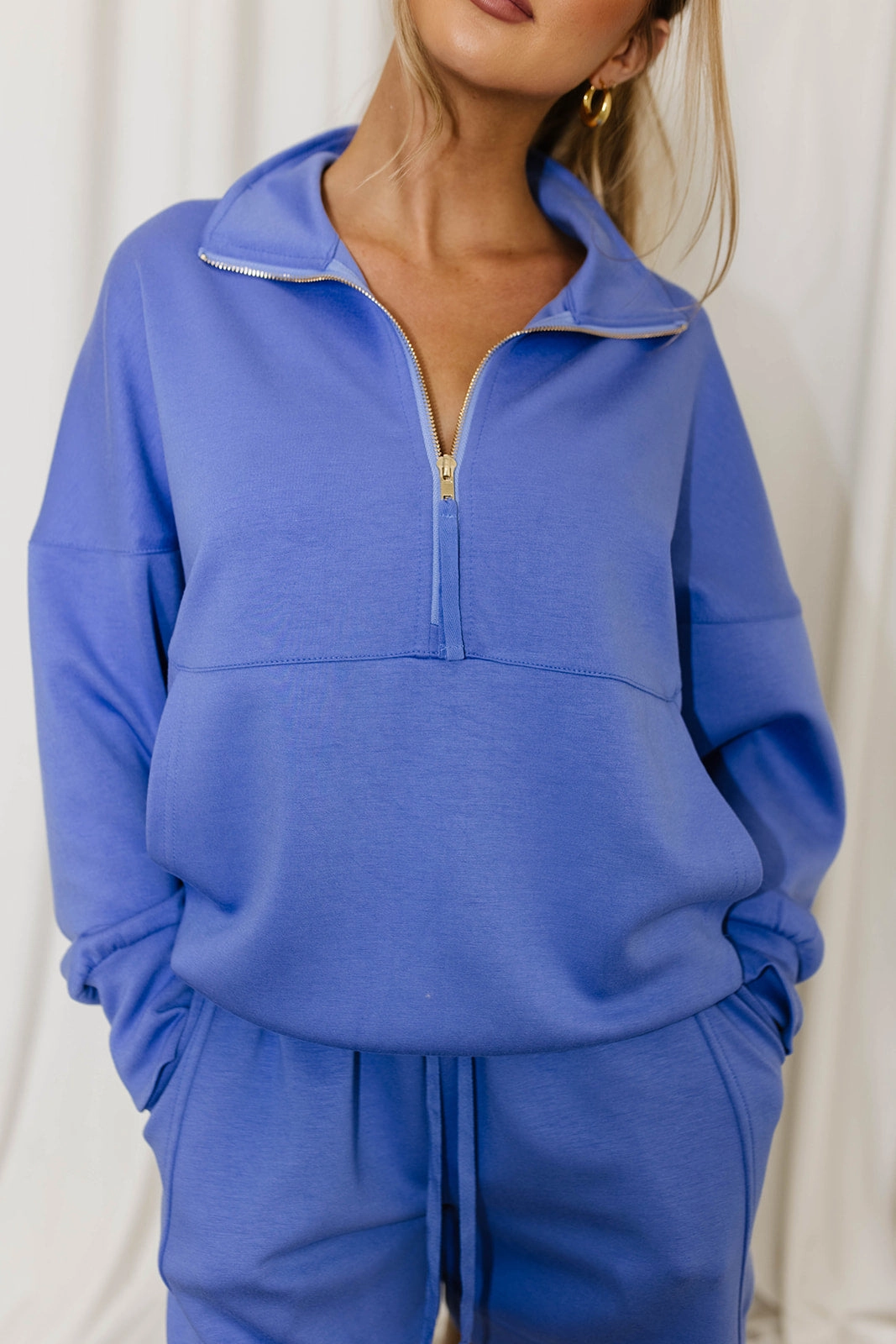 Classic Layer Smart Fashion Turner "Butter Modal" Quarter Zip Up Pullover Top in Cornflower Blue *Final-Sale*