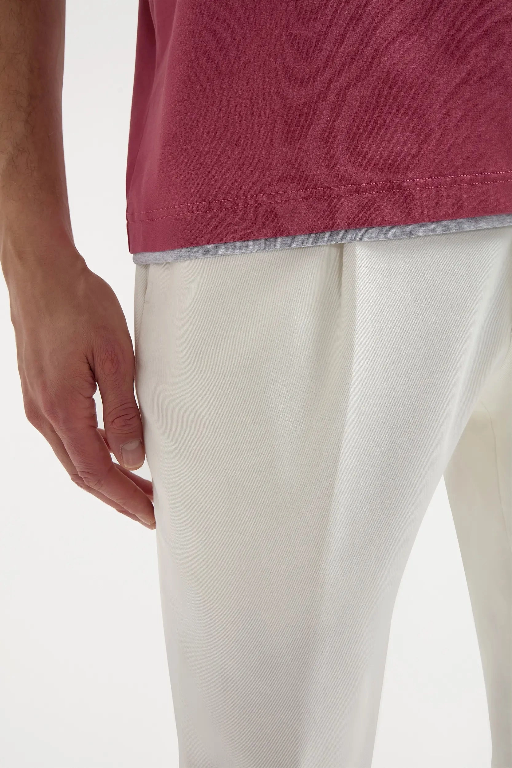 Cherry cotton t-shirt with collar detail - Made in Italy Reinforced Shoulder Seams