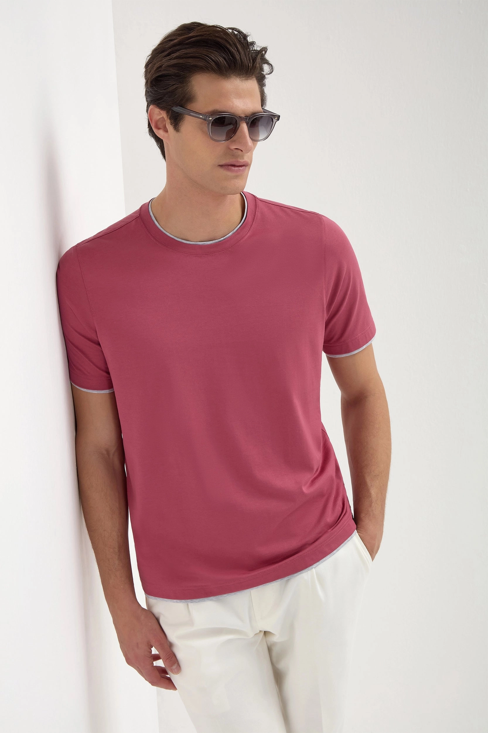 Breathable Openwork Knit Cherry cotton t-shirt with collar detail - Made in Italy