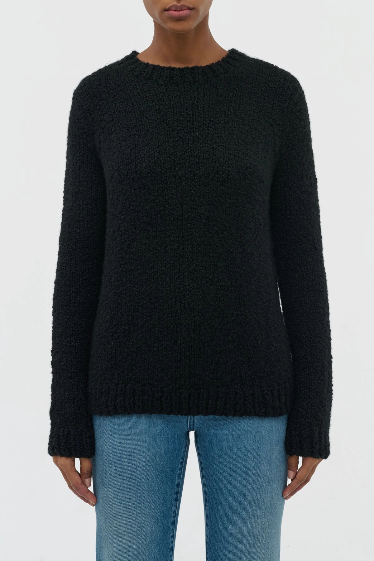 Stylish Comfort Neutral Tones Typhon Knit Sweater in Black Cashmere Boucle