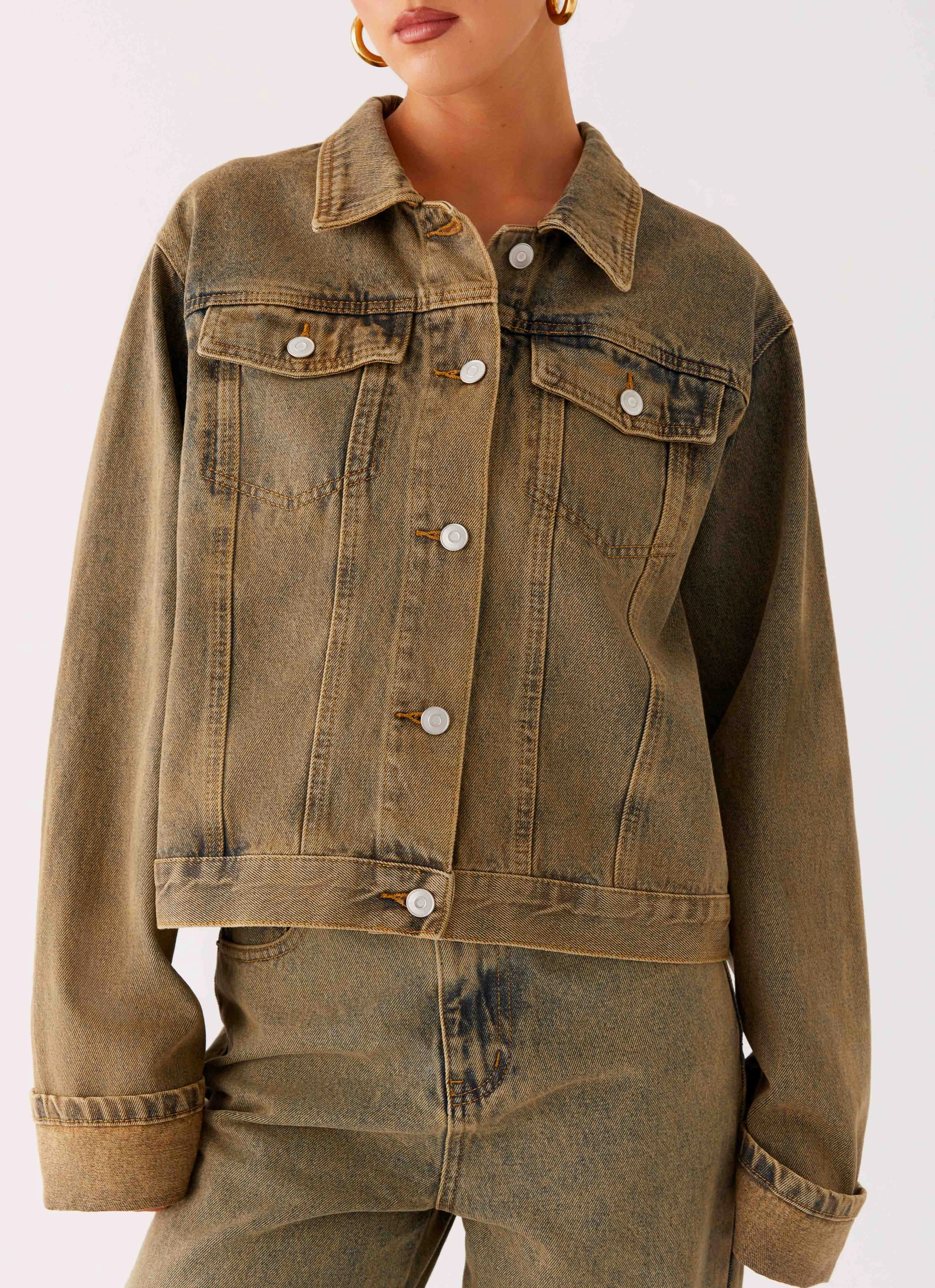 Back Again Oversized Denim Jacket - Brown Sand Wash discounted Snow Adventure