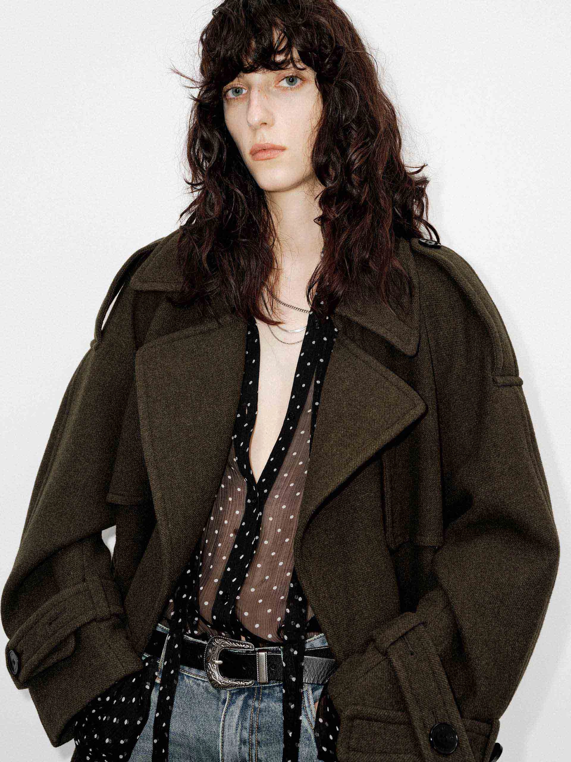 Merino Wool Belted Coat Aramid Fiber Blend