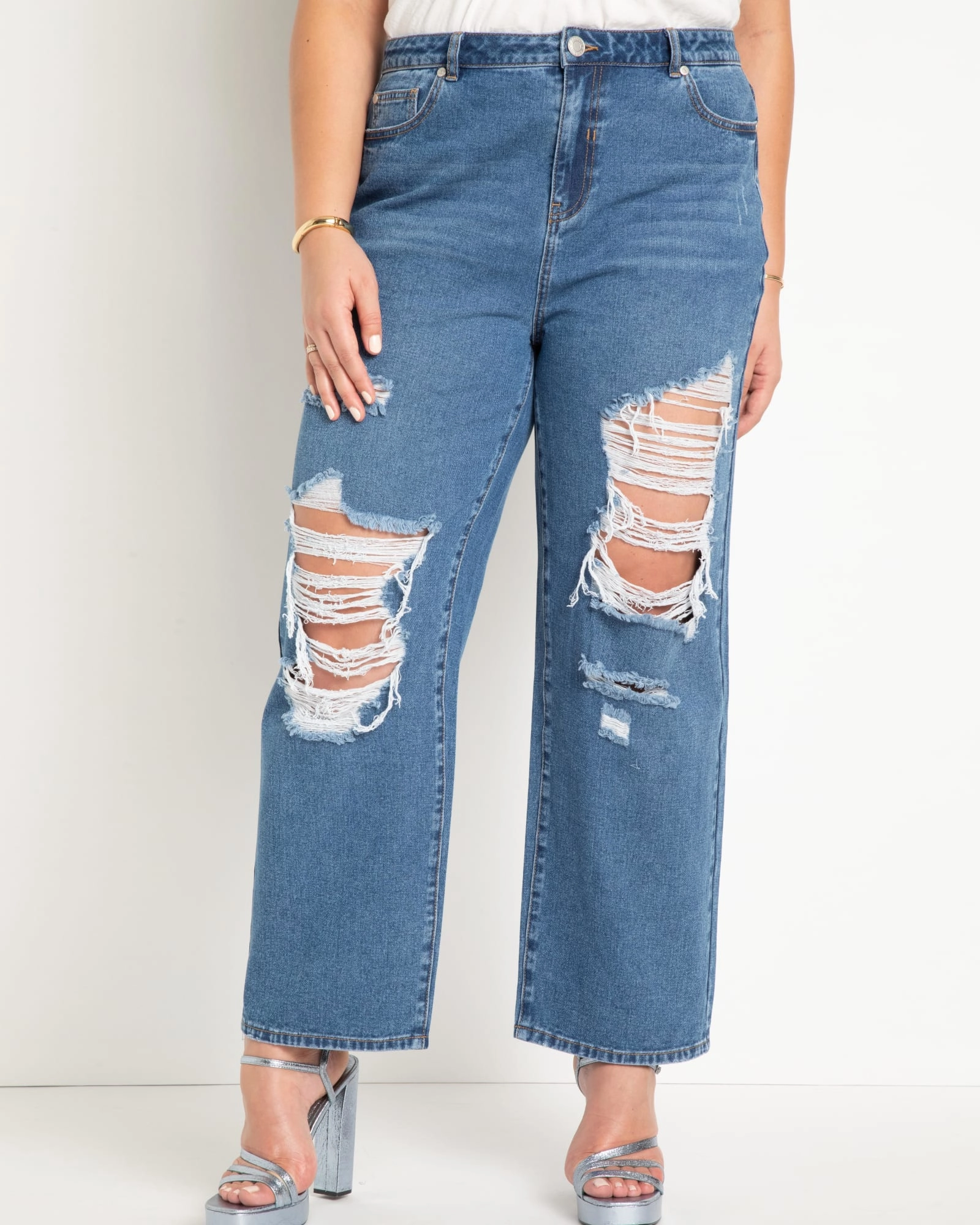 Ultra Distressed Straight Leg Jean | Medium Wash Daily Wear Summer Vibes Music Event Smooth Road Trip